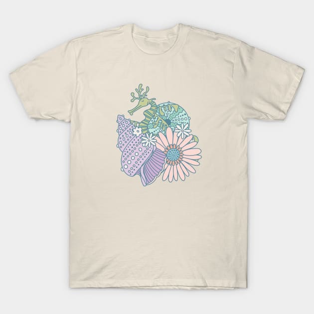 Sea Dragons Sea Shell Garden T-Shirt by latheandquill